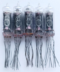 Nixie lamp met verschillende gloeidraden, één per mogelijk cijfer