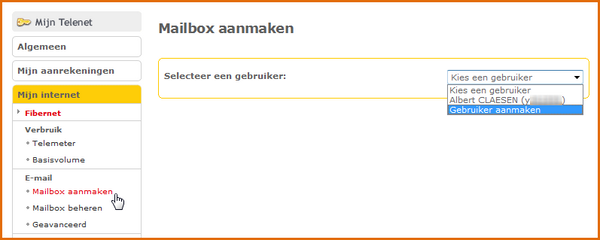 Gebruiker voor mailbox kiezen